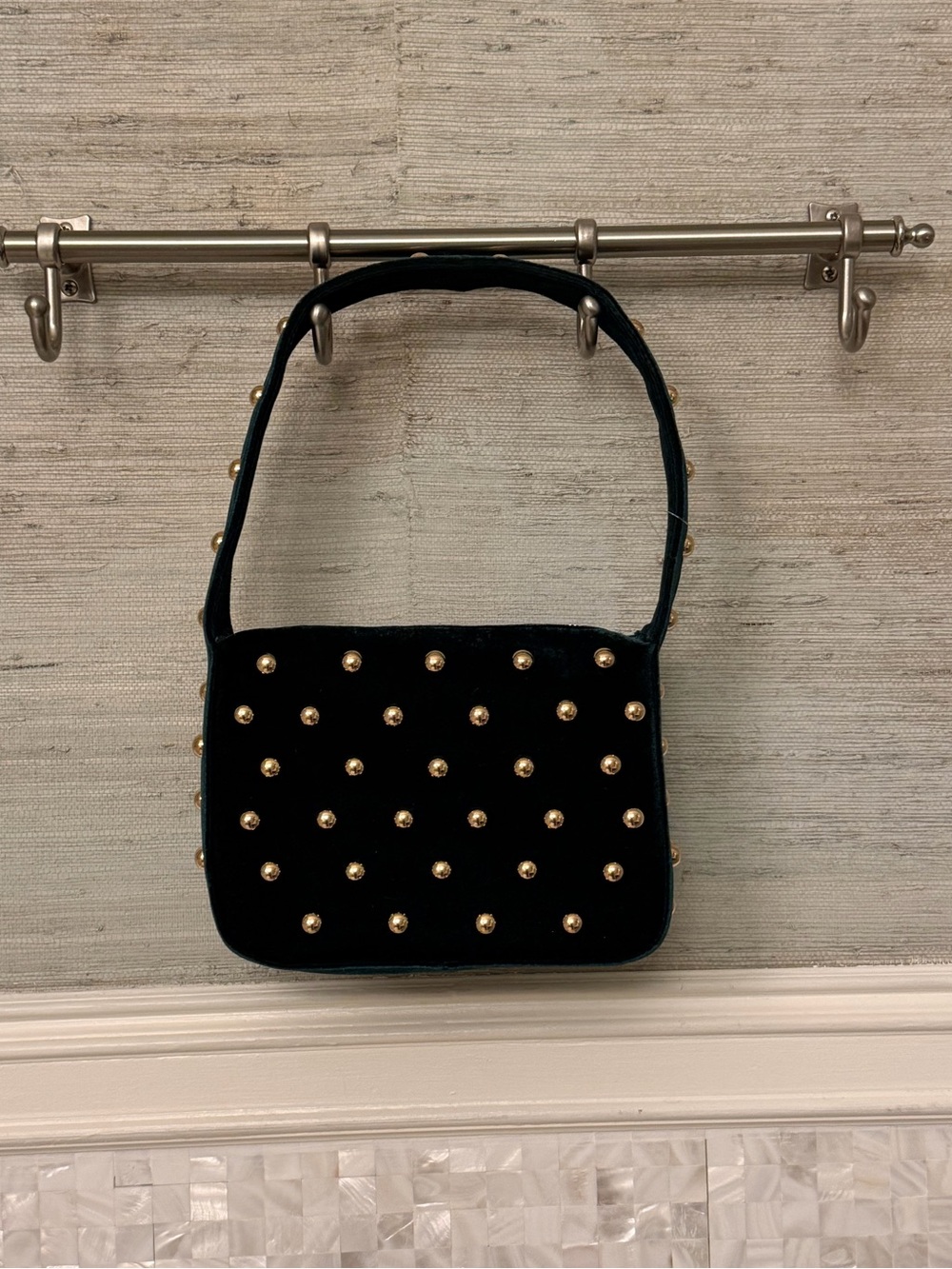 NWOT New without tags Anthropologie studded velvet shoulder bag purse dark green - Picture 3 of 16